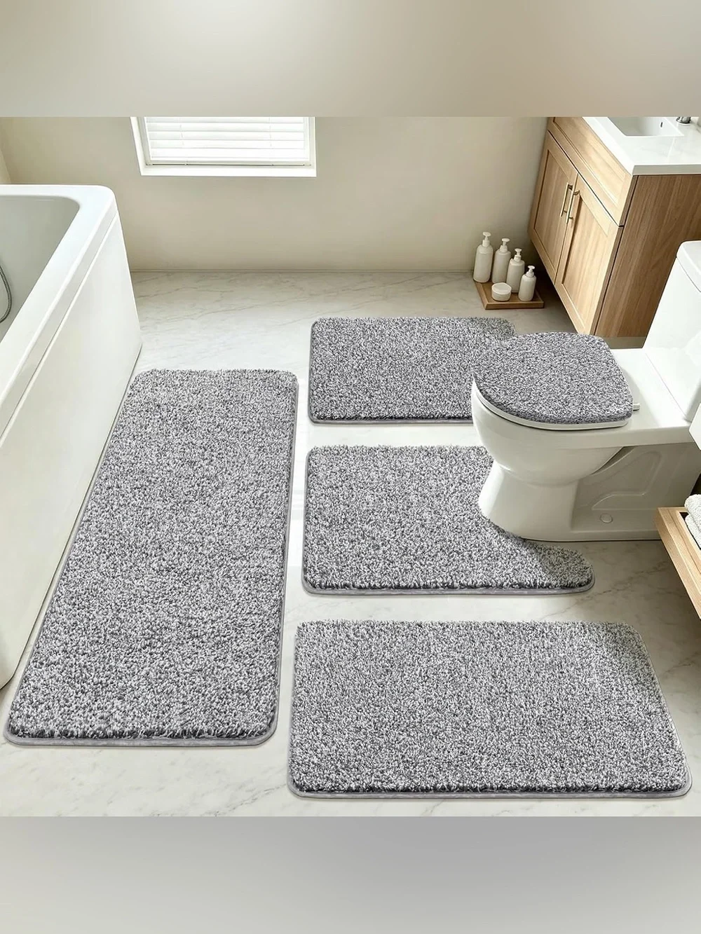 Bathroom Rugs Set 5 Piece, Non Slip Washable Bath Mats